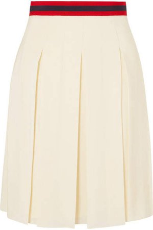 Grosgrain-trimmed Pleated Washed-silk Skirt - Ecru