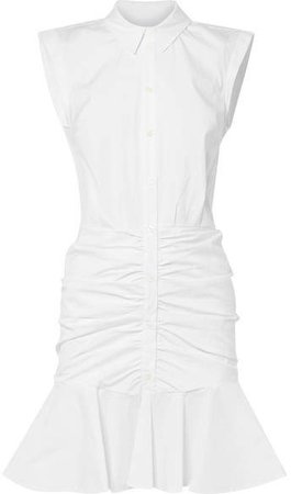 Bell Ruched Stretch-cotton Poplin Dress - White