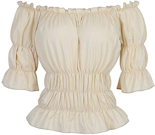 frawirshau Steampunk Pirate Shirt Renaissance Peasant Blouse Off The Shoulder Tops Short Sleeve Smocked Wench Top Lightweight at Amazon Women’s Clothing store
