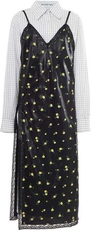 Alexander Wang Floral-Print Lace-Trimmed Satin And Cotton-Poplin Midi Dress