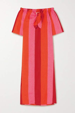 Kamala Off-the-shoulder Striped Linen Maxi Dress - Red