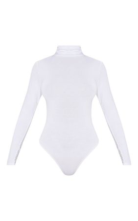 Basic White Roll Neck Long Sleeve Bodysuit | PrettyLittleThing