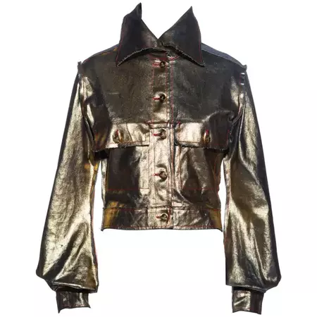 Vivienne Westwood metallic gold waxed denim jacket, ss 1993 For Sale at 1stDibs | vivienne westwood leather jacket, gold denim jacket, gold jean jacket
