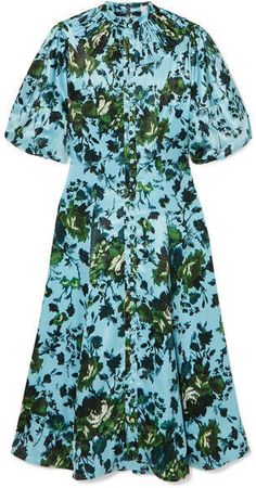 Margo Floral-print Satin Midi Dress - Blue