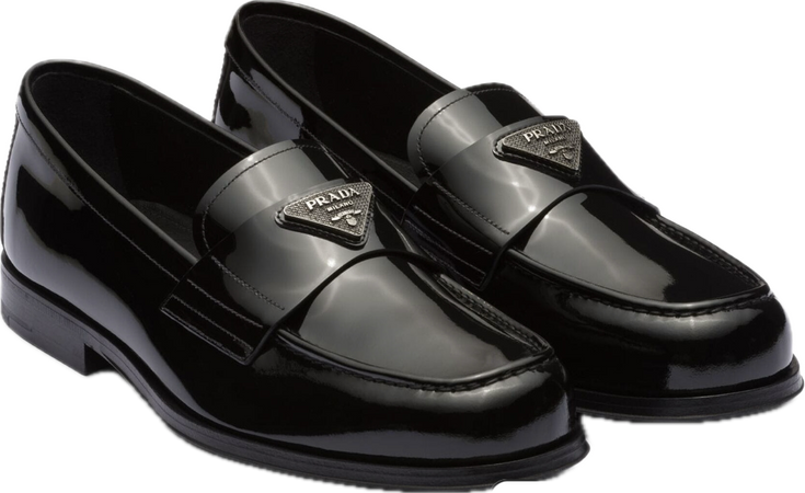 Prada enamel triangle-logo leather loafers