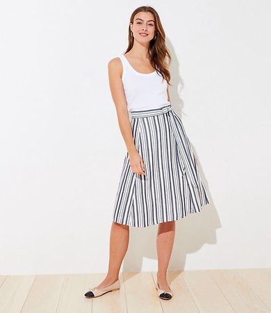 Striped Tie Waist Midi Skirt