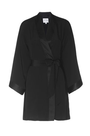 HELENA QUINN - Silk Charmeuse Short Silk Robe: Black