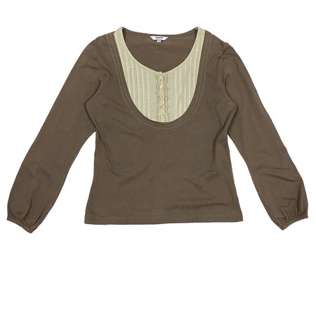 brown sweater top with attached underlayer layer button up blouse top