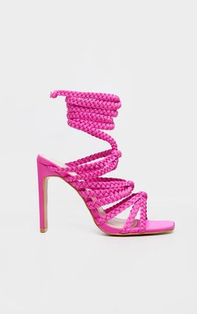 Fuchsia Plaited Square Toe Lace Up Sandal | PrettyLittleThing