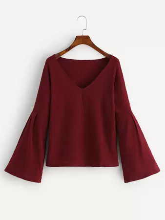 Solid Flounce Sleeve Sweater -SheIn(Sheinside)