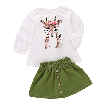 Amazon.com: 2018 Fashion Toddler Baby Girl Cartoon Deer Print Long Sleeve Tops +Skirt Outfits Autumn Clothes Set: Clothing