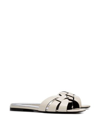 Saint Laurent Off-white Nu Pieds Woven Leather Flat Sandals | Farfetch.com