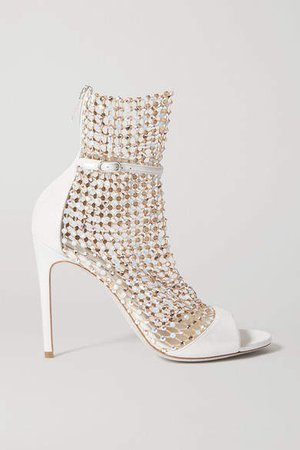 Galaxia Crystal-embellished Mesh And Metallic Leather Sandals - Ivory
