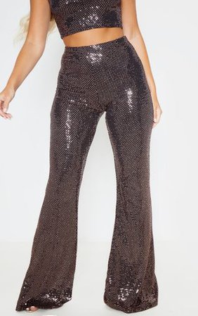 Black Sequin High Waisted Flared Trouser | PrettyLittleThing