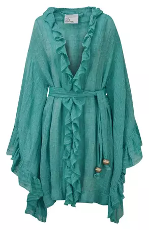 Lisa Marie Fernandez Anita Ruffle Linen-Blend Cover-Up Robe | Nordstrom