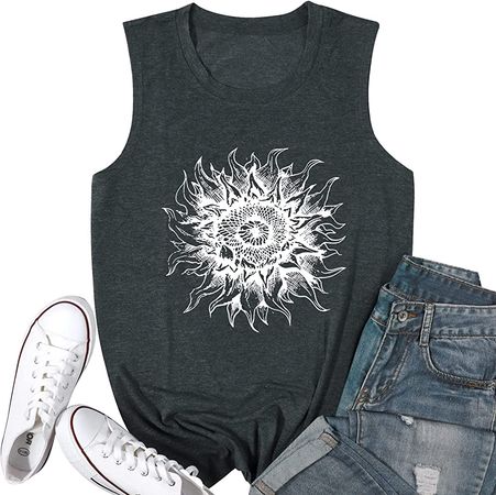 JINTING Summer Sunflower Graphic Tank Tops for Women Graphic Tank Tops Sleeveless Graphic Tee Shirts Boho Tank Tops at Amazon Women’s Clothing store