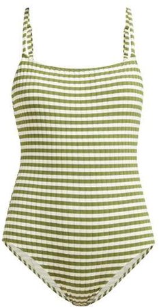 The Nina Ribbed Swimsuit - Womens - Green Stripe