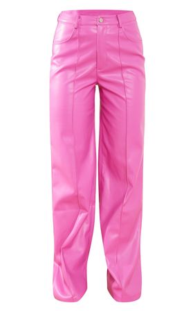 Pink Faux Leather Seam Extreme Wide Leg Trousers | PrettyLittleThing USA