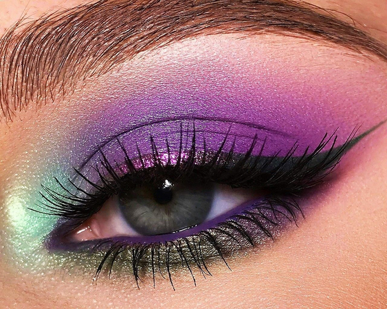 ariel mermaid green and purple eyeshadow look with black eyeliner