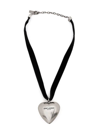 black lace necklace with silver heart