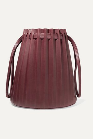 Pleated Leather Bucket Bag - Burgundy
