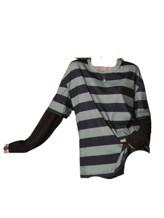 Aesthetic Emo Grunge Oversized Black And Gray Sweater With Black Sleeves Layerd Shirt