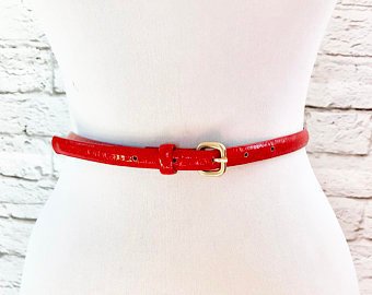 Vintage 80s Red White Skinny Thin Belt Faux Leather M L XL | Etsy