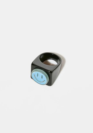 Smiley Face Square Ring - Blue – Dolls Kill
