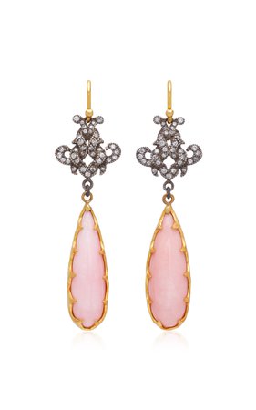 22K Gold, Pink Opal And Diamond Earrings by Arman Sarkisyan | Moda Operandi