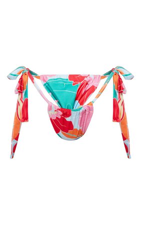 Green Floral Tie Side Detail Bikini Bottoms | PrettyLittleThing USA