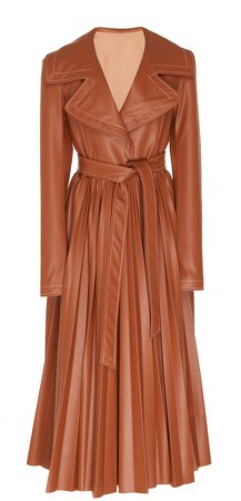 Belted Pleated Leather Coat