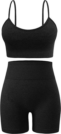 Amazon.com: Seamless Workout Sets for Women 2 Piece Outfits High Waist Yoga Shorts Adjustable Padded Sports Bra and Biker Short Set (A0010M-Black) : Clothing, Shoes & Jewelry