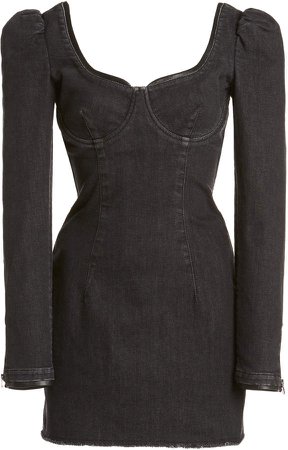 Dundas Leather-Trimmed Denim Mini Dress