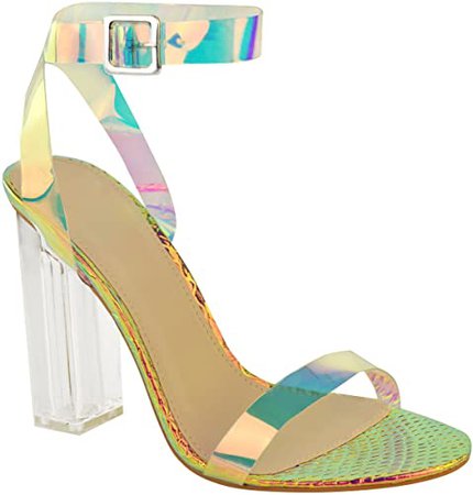 Amazon.com | Fashion Thirsty Womens High Heels Sandals Hologram Perspex Clear Block Heel Party Shoes Size | Heeled Sandals