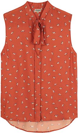 LaVieLente Women’s Chiffon Animal Pattern Sleeveless Bow Tie Collar Button Down Blouse Shirt for Work Casual Tops (White, Medium) at Amazon Women’s Clothing store