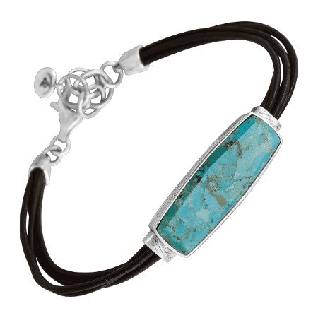 Silpada 'True Colors' Compressed Turquoise Bracelet in Genuine Leather and Sterling Silver, 7" + 1" Extender | True Colors Link Bracelet | Silpada