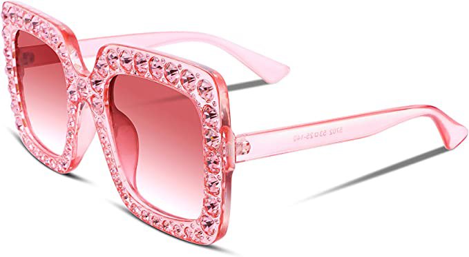 Amazon.com: FEISEDY Women Sparkling Crystal Sunglasses Oversized Square Thick Frame B2283: Clothing