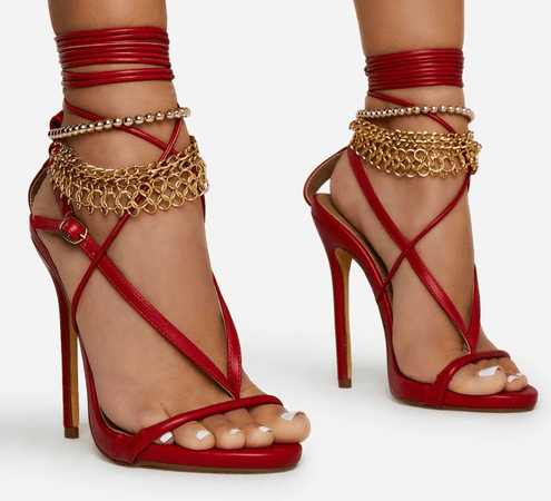 red w/ gold chai. heels