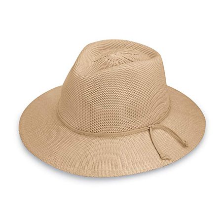 Wallaroo Hat Company Women's Victoria Fedora Sun Hat - 100% Poly-Straw - UPF50+ Tan at Amazon Women’s Clothing store:
