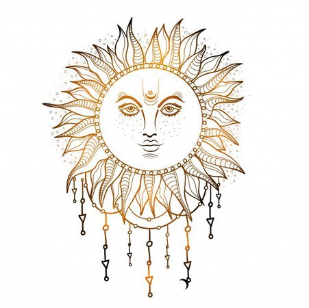 Free Vector | Hand drawn illustration of glossy sun, creative boho style element.