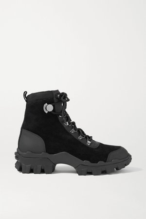 Black Helis leather-trimmed suede ankle boots | Moncler | NET-A-PORTER