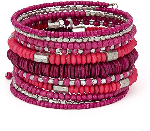 Amazon.com: SPUNKYsoul Handmade Bohemian Coil in Shocking Hot Pink and Silver Bracelet for Women Collection: Clothing, Shoes & Jewelry