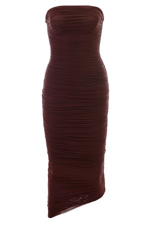 *clipped by @luci-her* 'Sasha' Raisin Strapless Ruched Midi Dress