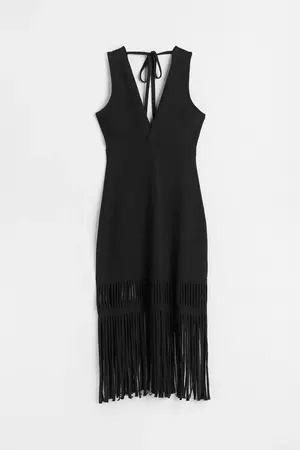 Fringe-trimmed dress - Black - Ladies | H&M GB