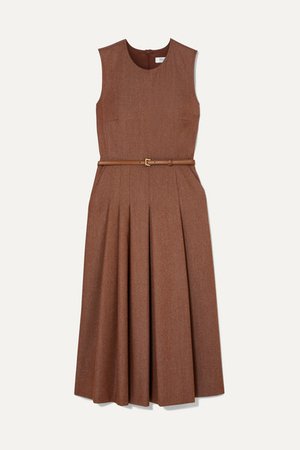 Max Mara | Belted brushed wool-twill midi dress | NET-A-PORTER.COM
