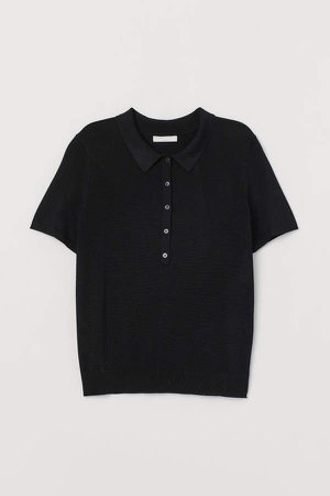 Fine-knit Polo Shirt - Black