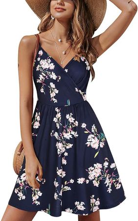 STYLEWORD 2024 Womens Summer V Neck Dresses Sun Spaghetti Strap Petite Sundress Casual Beach Hawaiian with Pocket(Floral01,XS) at Amazon Women’s Clothing store