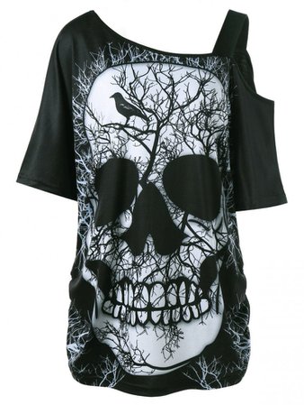 Black 5xl Plus Size Skull Skew Collar Long T-shirt | Ro… na Stylowi.pl