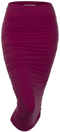 Doublju Womens Slim Fit Ruched Long Pencil Skirt with Plus Size RED Medium at Amazon Women’s Clothing store