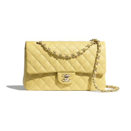 Grained Calfskin & Gold-Tone Metal Yellow Classic Handbag | CHANEL